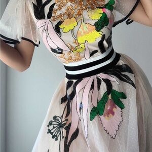 Chic Floral Embellished Midi Dress